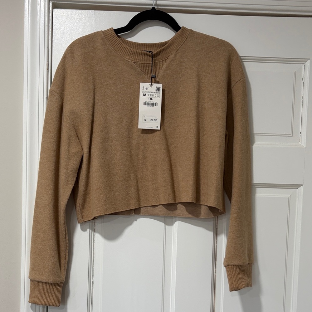 Zara Tan Women's Cropped Sweatshirt